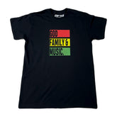 God Family and Music Black Yellow Green Red T-shirt